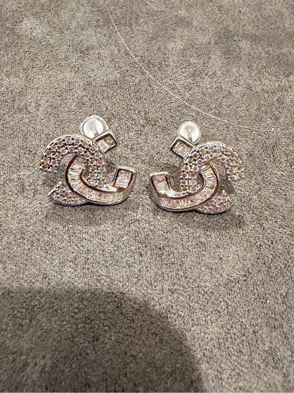 & Other Stories Pink Crystal Interlocking Logo Stud Earrings